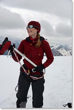 The team practices using an ice axe