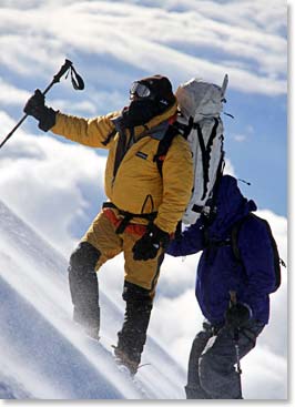 Wally climbing higher on Mount Elbrus