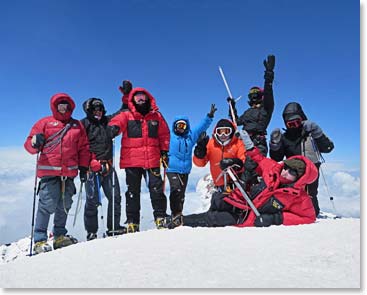 A great looking summit team on the summit of Mount Elbrus. Congratulations!