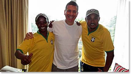 Hugo brought some t-shirts from the Brazilian Soccer team for the staff