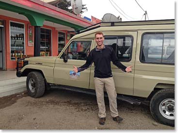 Jordan at our roadside stop on our way to Kili