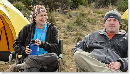 Amanda and Rick relax at Shira Camp