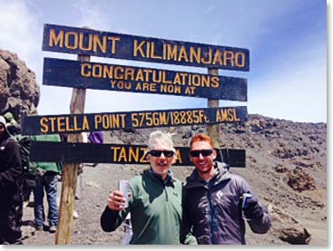 Father and son Jonathan and Jordan at Stella Point 18,800ft 