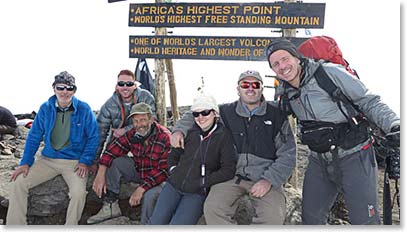 Berg Adventures team on the summit of Kilimanjaro 19,340ft
