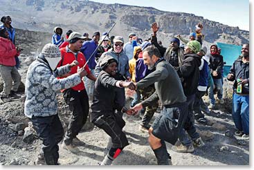 Arriving at high camp to a Berg Adventures style welcome