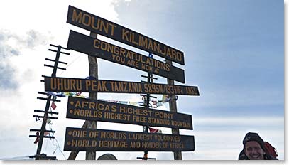 A new summit sign on Kilimanjaro