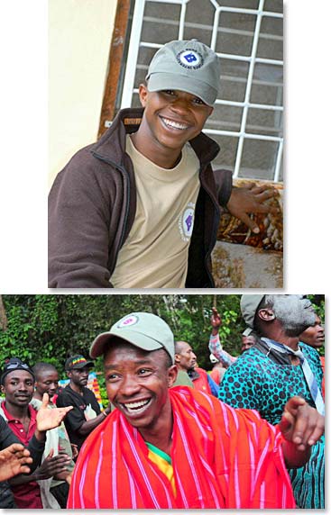Cyprian happy to be down and celebrating! This is a special celebration for Cyprian as this climb commemorates his 10 years working with Berg Adventures. The photo on the right is of him when he was a Berg Adventures waiter in 2004. Now he is a great guide and an asset to the Berg Adventures team!