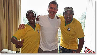 Hugo brought Brazil soccer jersey’s for the staff