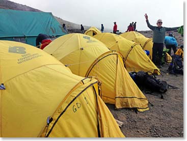 Jon happy to arrive at Moir Camp 