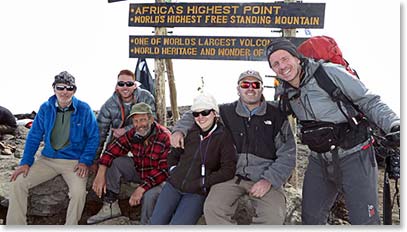 The team on the summit of Kilimanjaro