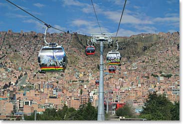 The new transportation in La Paz, the cable car from La Paz to El Alto