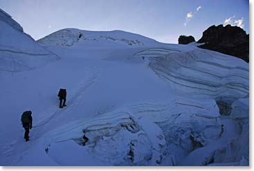 Climbing in the early morning light