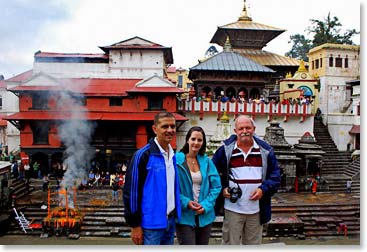 With BAI city tour guide Ajun at Pashupatinath, the Hindu Temple