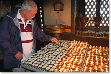 Rich lighting butter lamps at Swayambhunath