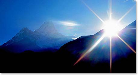 Morning coffee view of Ama Dablam from Pangboche