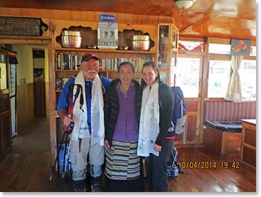 As we were departing Pangboche we received a Tibetan Buddhist khata scarf for good luck. The Khata symbolises purity and compassion and is usually made of silk or silk like material.