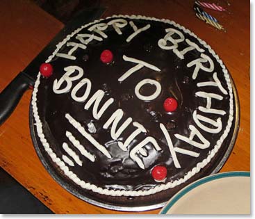 One of trip highlights: a birthday cake for Bonnie