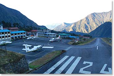 Lukla is a busy place in the early morning.