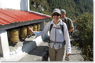 Barb doesn’t miss a chance to turn a prayer wheels.