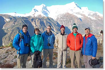 Team at the viewpoint, the peak behind us is Kwongde.