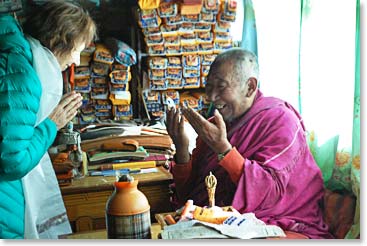 Barb is blessed by Lama Geshi’s wonderful smile.