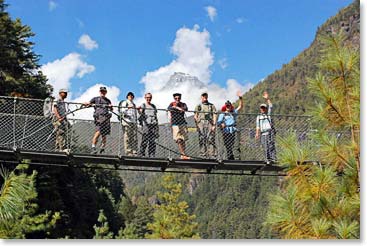 Crossing a bridge to Namche