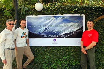 The congratulations banner waiting for the team at the Yak and Yeti hotel