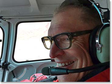 Gord excited to end the expedition with a helicopter ride.