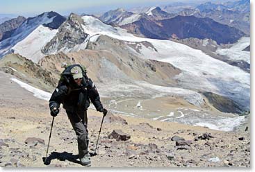 Gord climbing toward Nido de Condor, the Condor’s Nest, our Camp II