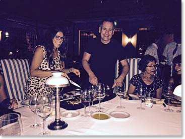 Trevor Stuart ordered steak for dinner. He and Mariela worked hard carving the huge steak.