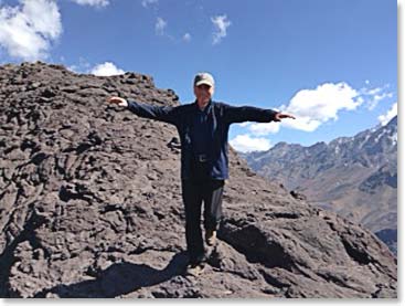Leslie celebrating being at 3,900 metres