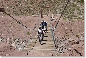 The bridge over the Horcones River (it was built during the making of the film “Seven Years in Tibet”