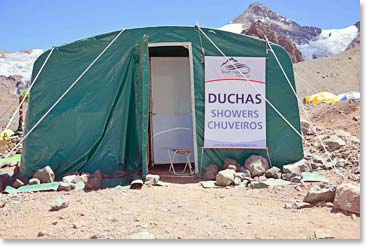 One of our morning activities for some was a hot shower; others washed some clothes at 14,400 feet.