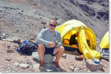 Ed relaxing on his “front porch” outside of his tent