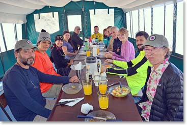 The team enjoys a well cooked meal