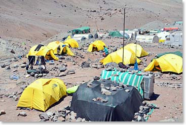 Our camp at Plaza de Mulas 14,400 ft/4,400m