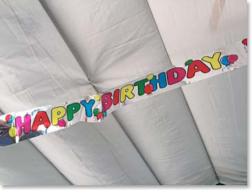 The tent was decorated for Ed’s birthday.