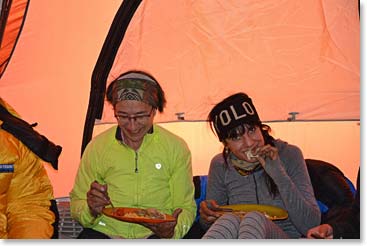 Christina and Dena enjoying the tortillas