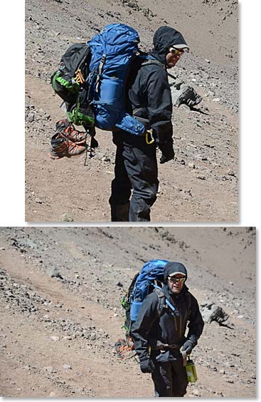 On the move to Nido de Condor carrying a huge pack