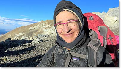 Dena smiling high on Aconcagua