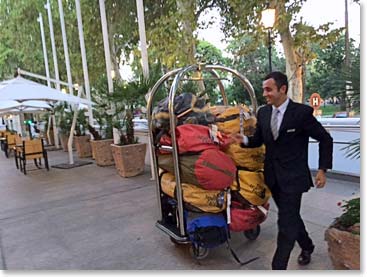 It took four trolleys to move all of our bags from the bus into the Park Hyatt Hotel.