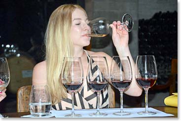 Lauren tasting the Sauvignon Blanc