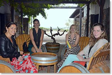 Mariela, Kristen, Lauren and Deirdre relax outside