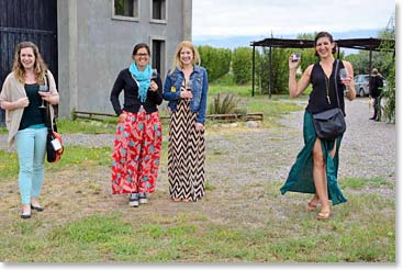 The girls roam the vineyard