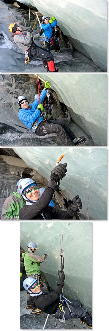 The team works on their ice climbing and glacier travel skills