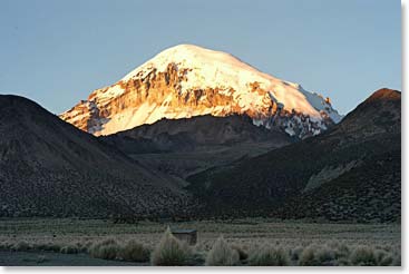 The sun sets over our next goal; Mount Sajama
