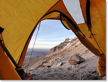 Looking out from our cozy tent