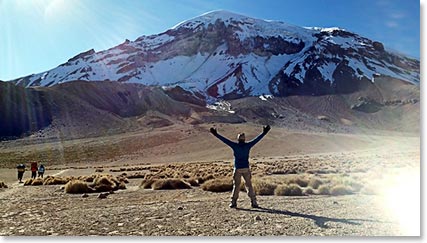 Trevor at the bottom of the tallest mountain in Bolivia – mount Sajama