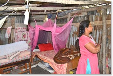 What it is like inside one of the temporary houses build for monsoon that we have assisted the people of Bungamati to build themselves.