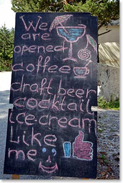 Sign outside a restaurant in Cheget